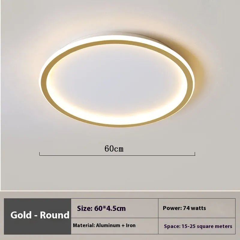 Minimalist modern LED ceiling lamp in black, gold or white finish available in 60cm and 80cm diameter sizes