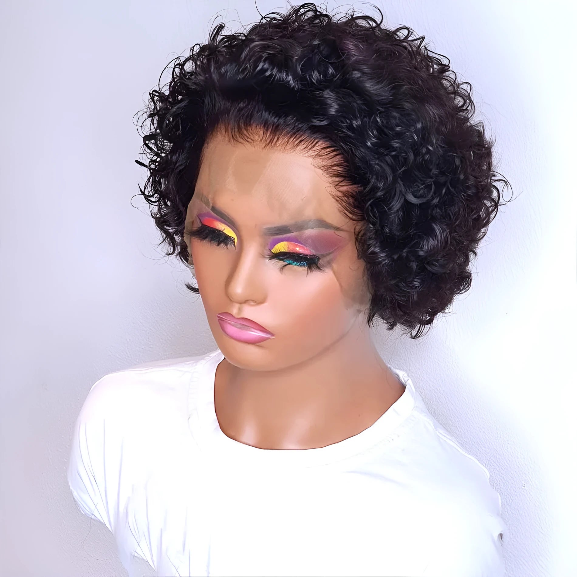 Black human hair lace front wig in pixie style for daily wear