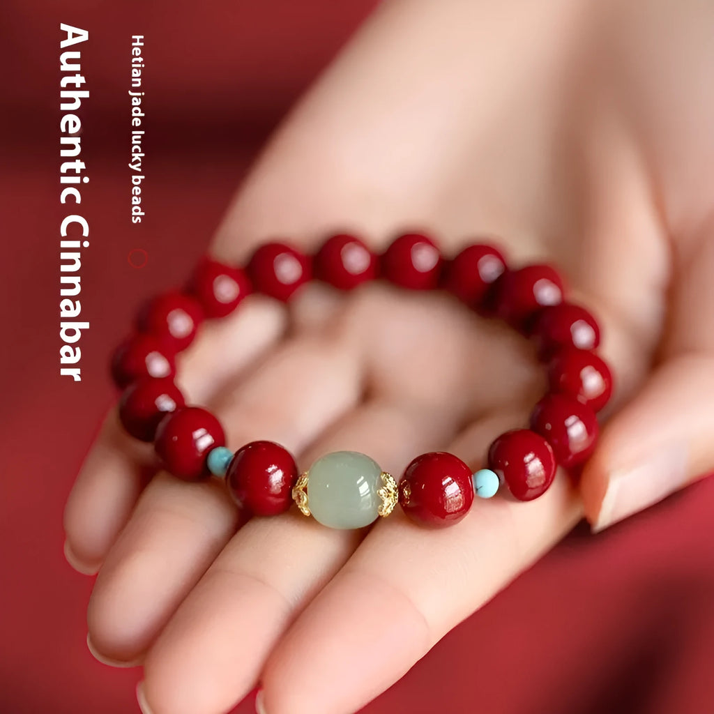 Cinnabar beads bracelet with purple gold sand finish in 6mm 8mm and 10mm sizes