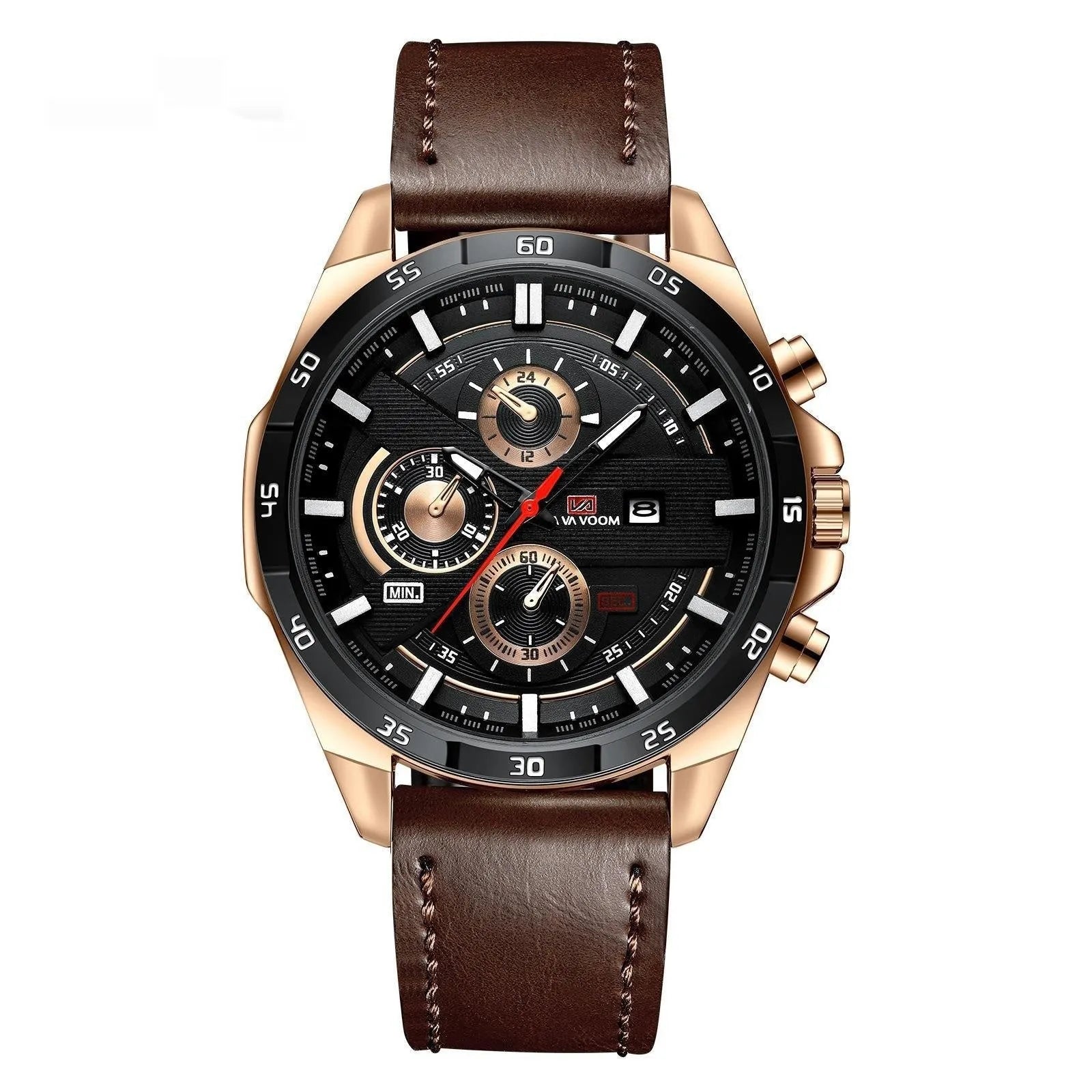 Business casual quartz watch with calendar display and water-resistant construction in multiple colour options