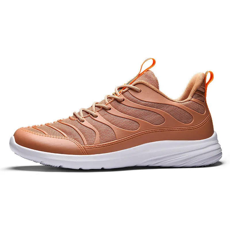Men's outdoor sports mesh breathable running shoes with cross straps, PU upper, available in black, light grey, and terracotta warriors, sizes 39-46