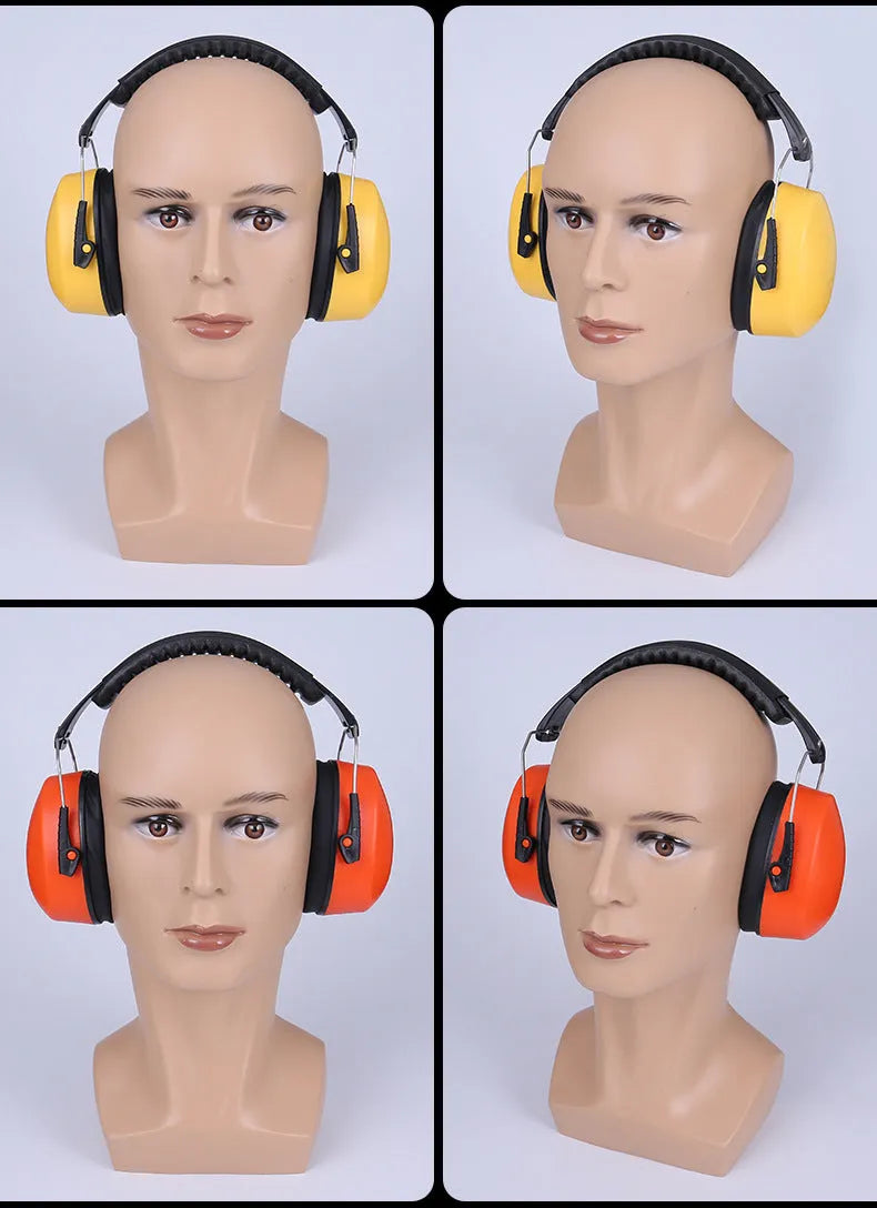 Orange coloured noise-cancelling headphones and protective earmuffs with an adjustable headband.