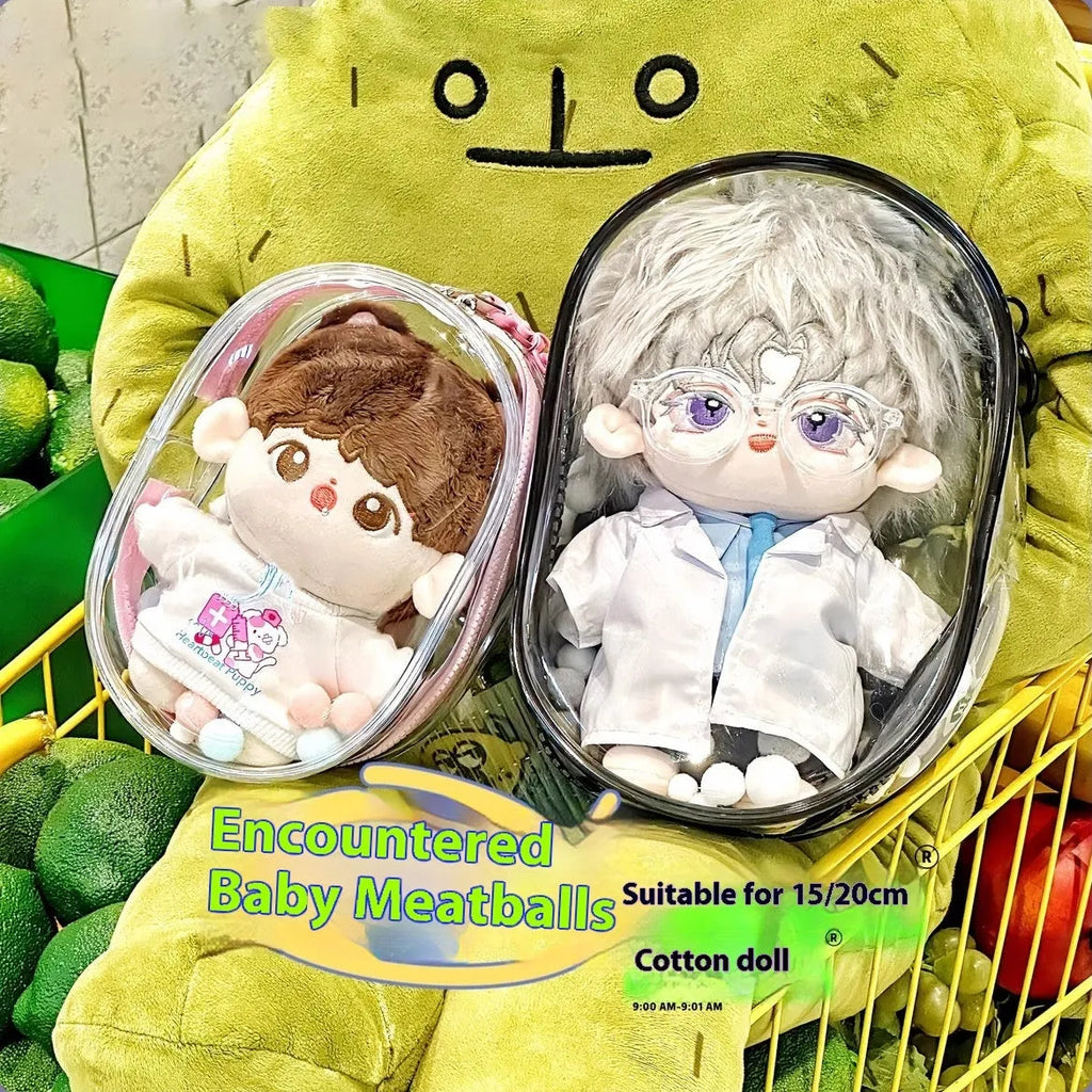 Transparent 17cm PVC cube storage bag with colourful ball keychain in avocado green colour