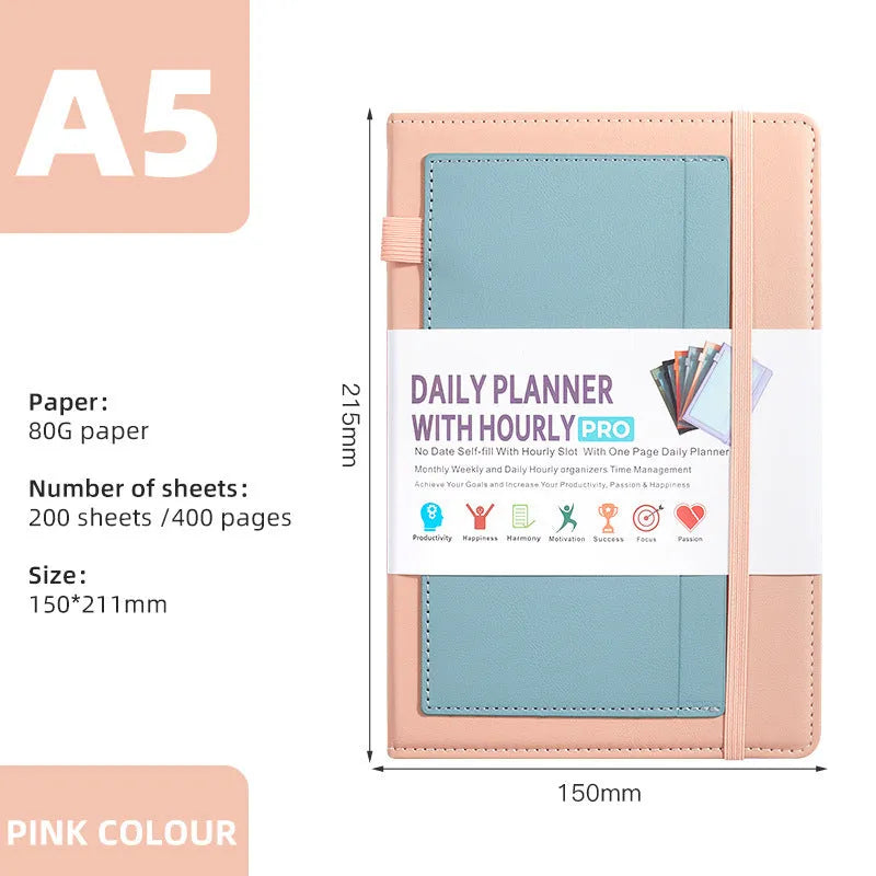 Creative trend undated notebook with strap closure in purple, available with planning stickers.
