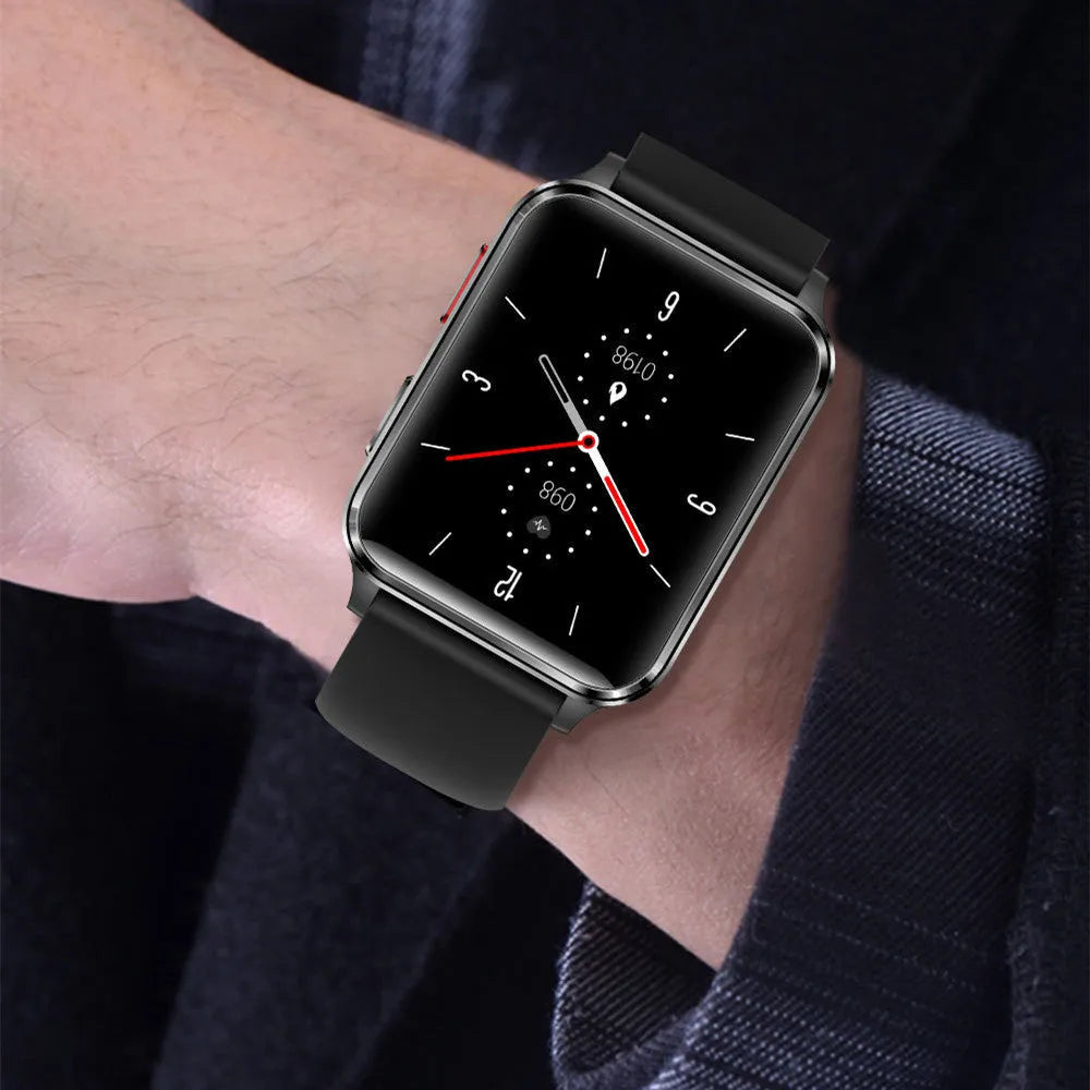 Smartwatch with 1.70-inch screen on silicone wristband showing fitness tracking display.