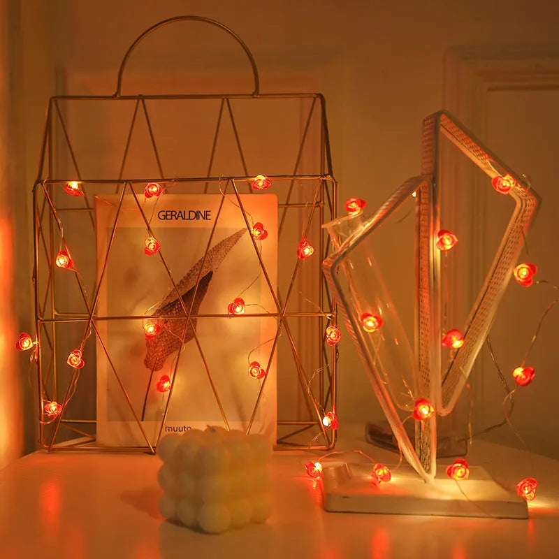 Heart-shaped LED copper wire string lights for Valentine's Day trunk proposal display