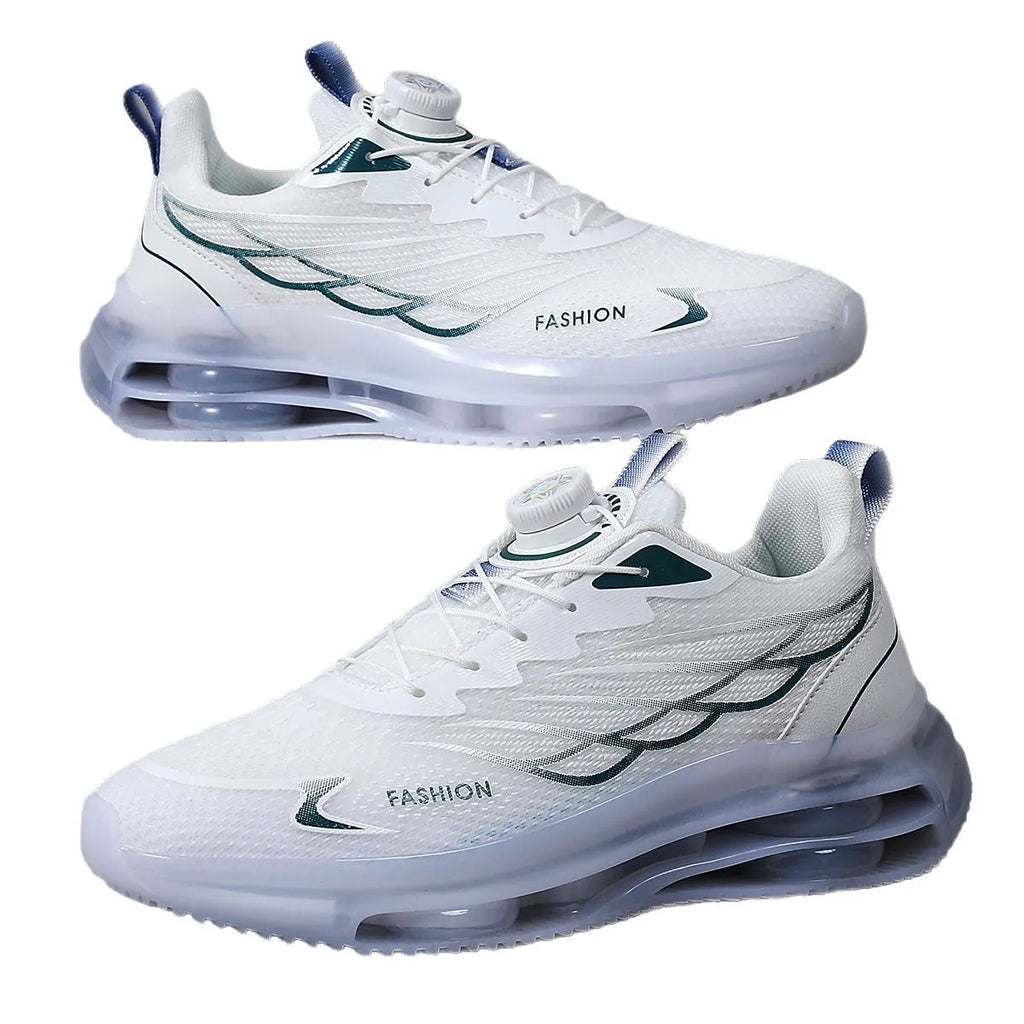 White Korean-style casual sports shoes with mesh upper and rubber sole, front lace-up design