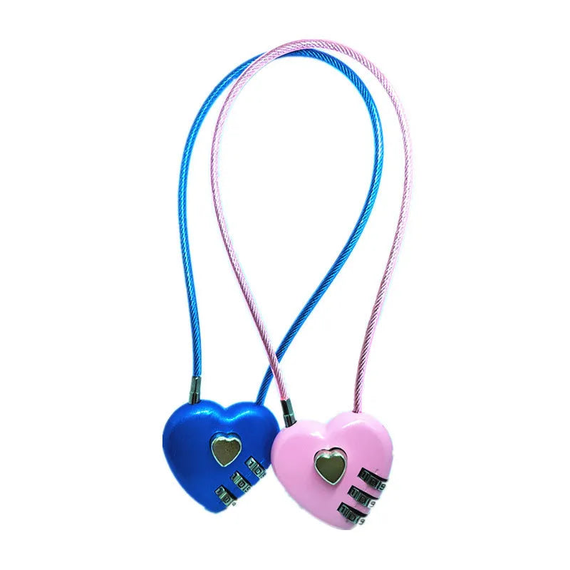 Peach heart shaped wire rope lock for bicycle helmets in various colours and steel cable lengths