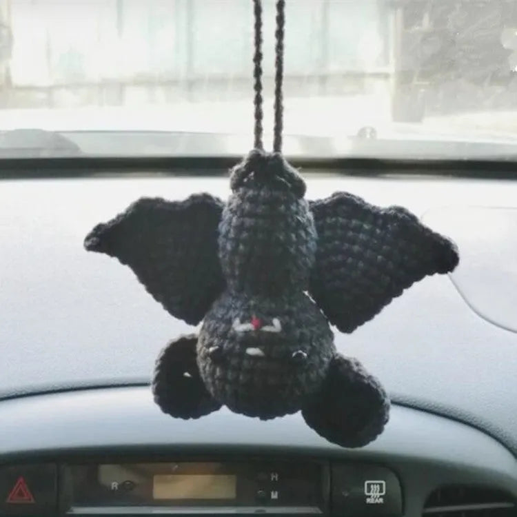 Hand-woven polyester car hanging ornament in cartoon design hanging from rear-view mirror