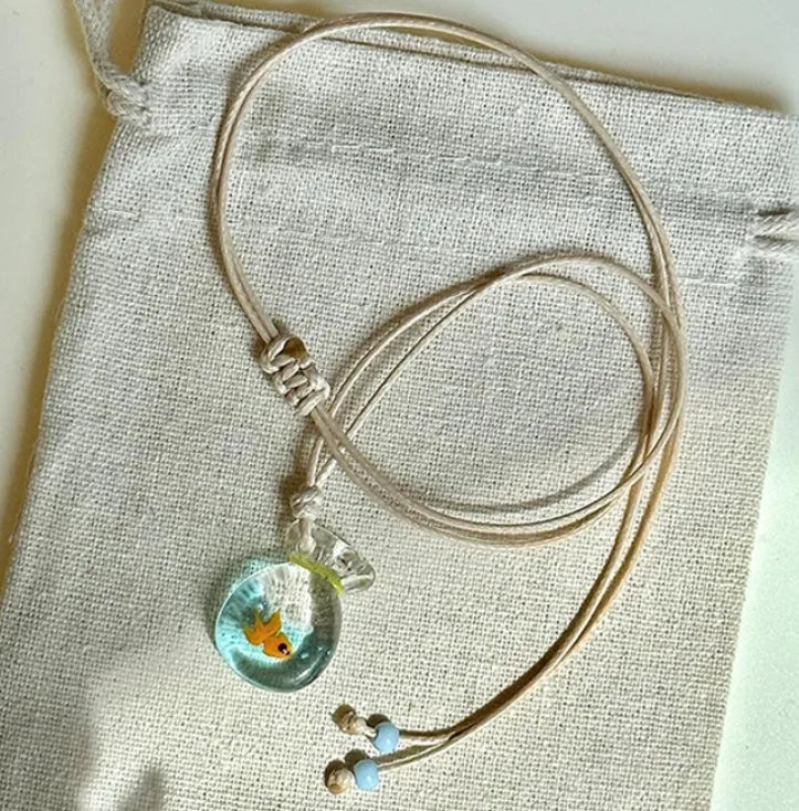 Women's skirt joker design pendant necklace with coloured glaze pendant on cotton-linen clavicle chain