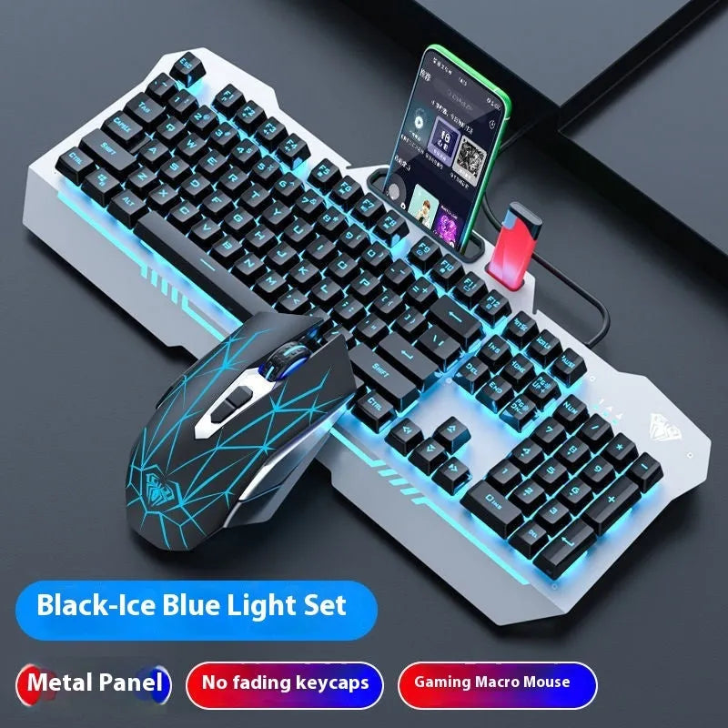 Black and white wired keyboard mouse headset bundle for desktop computer setups