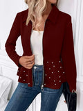 Women's black coat with beaded heavy-duty zipper and ruffled hem, loose fit with long sleeves