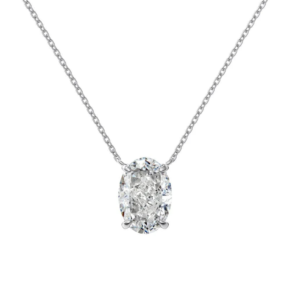S925 sterling silver necklace with oval ice flower pendant in geometrical design