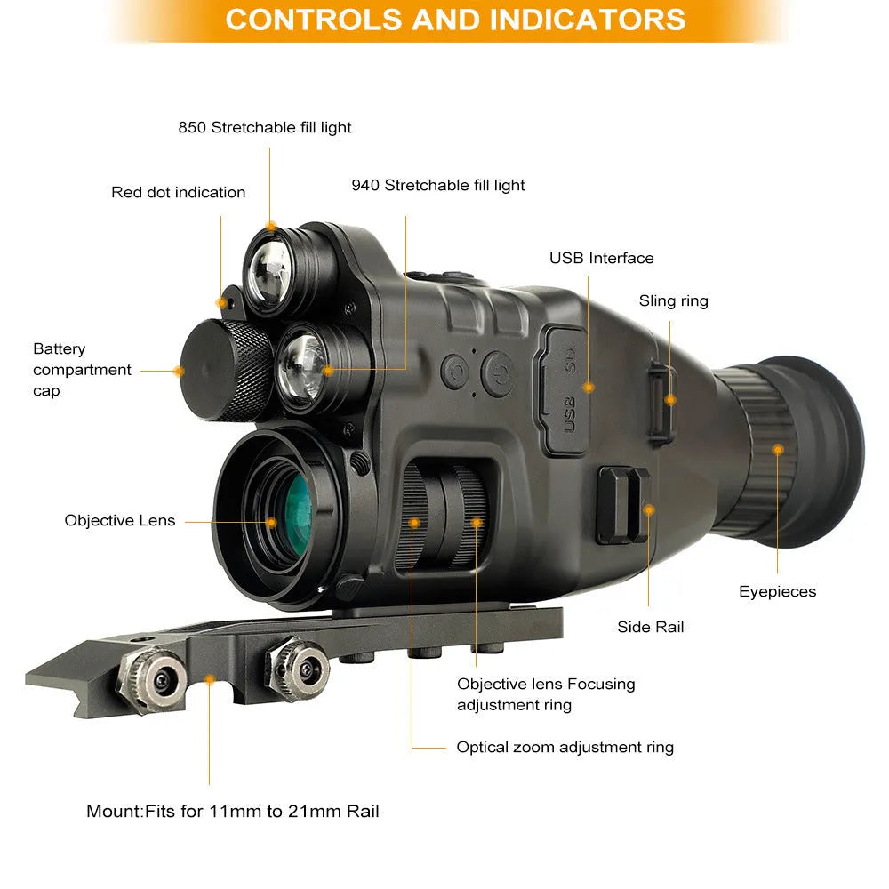 CY789 HD night vision instrument with infrared illuminator for aiming and photography in low light