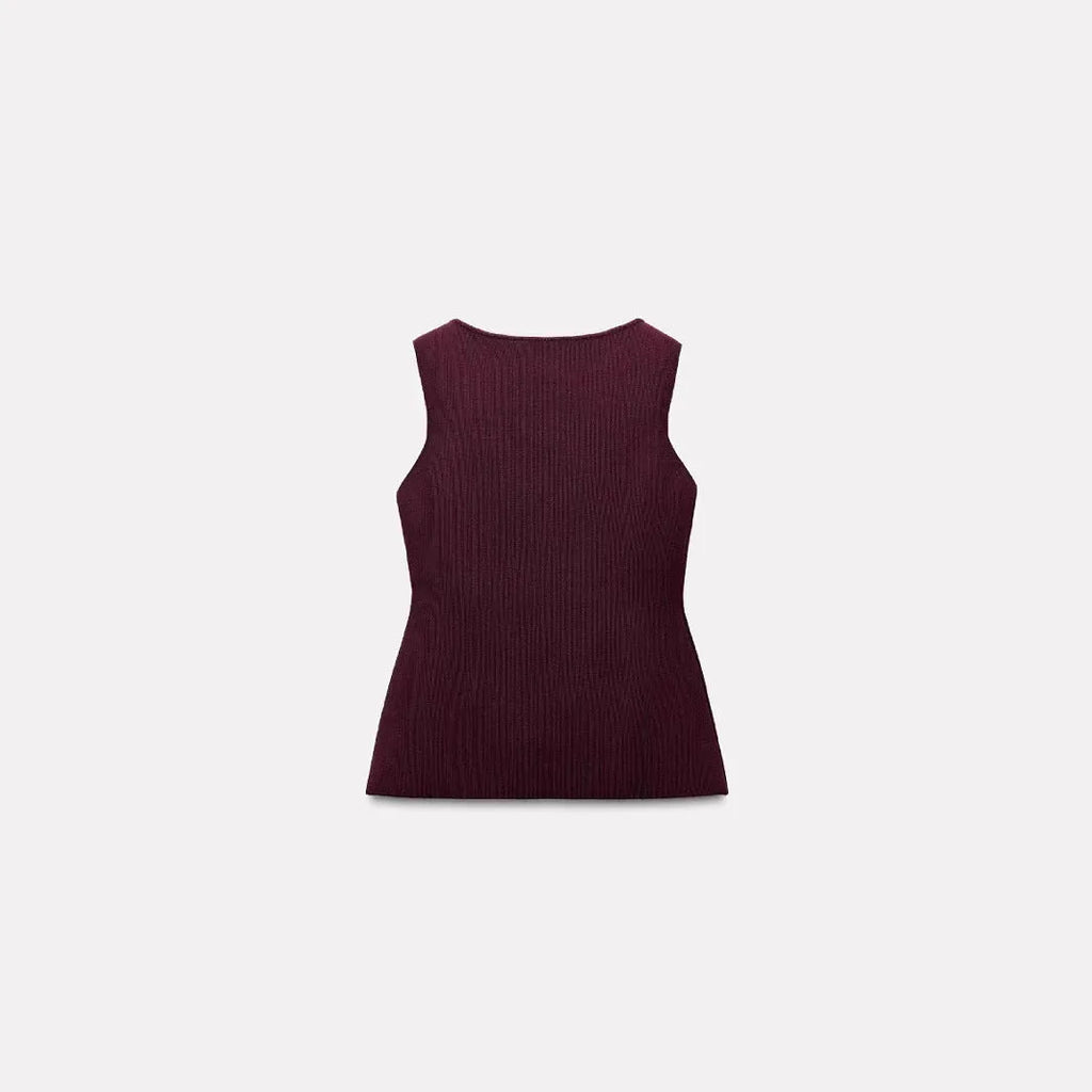 Dark red and white plain gold button sweater vest sleeveless viscose cardigan