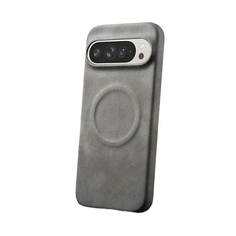 Magnetic lambskin phone case for Google Pixel, anti-fall back cover in black with soft skin feeling finish