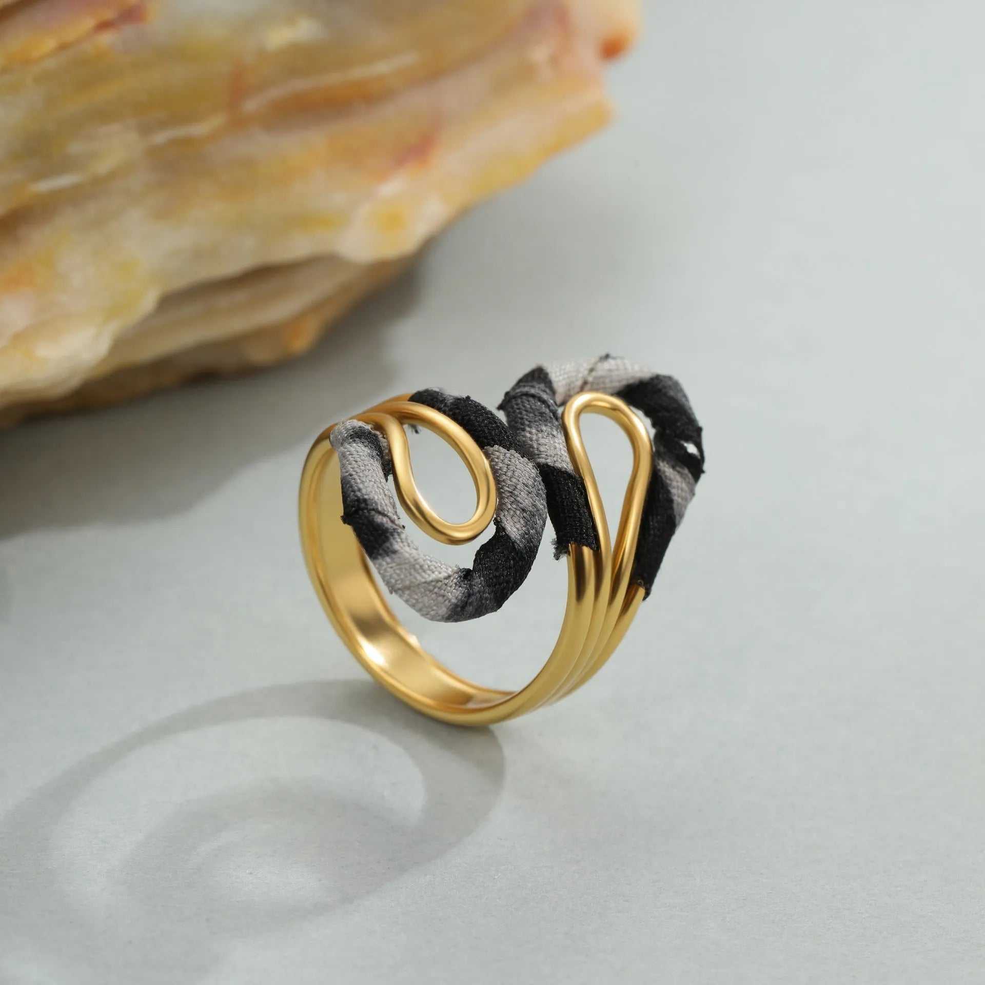 Leopard series stainless steel open mouth ring with geometric heart or star shape design in electroplated colours