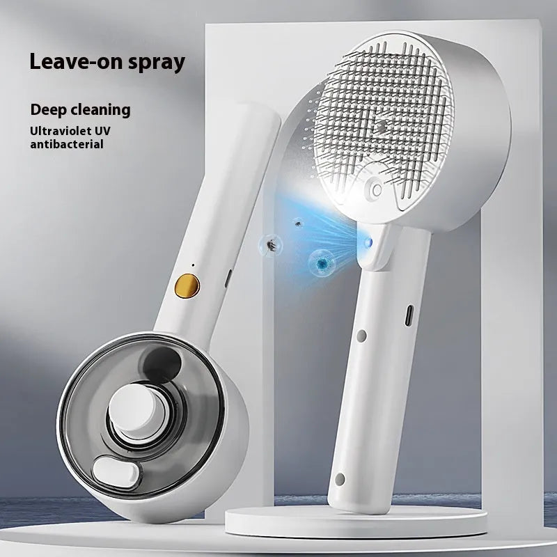 Ceramic white pet grooming brush with steam function and UV sterilisation light