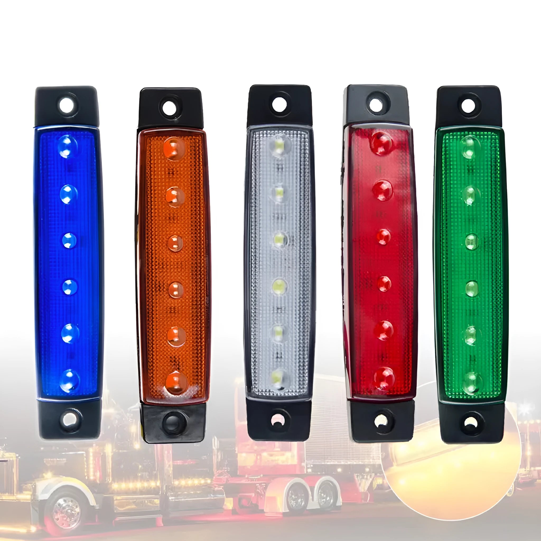 Trailer side warning light unit with SMD LEDs in red, yellow, white, blue, or green options