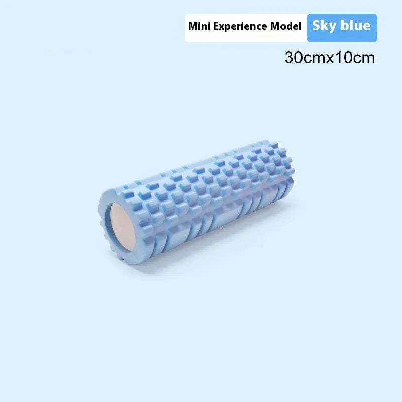 EVA foam roller for fitness in black, grey, pink, sky blue, or light purple, showing 30cm and 33cm size options.