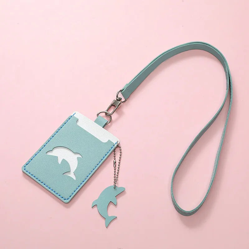 Handmade DIY cartoon cute PU card holder with lanyard in woven contrast colours