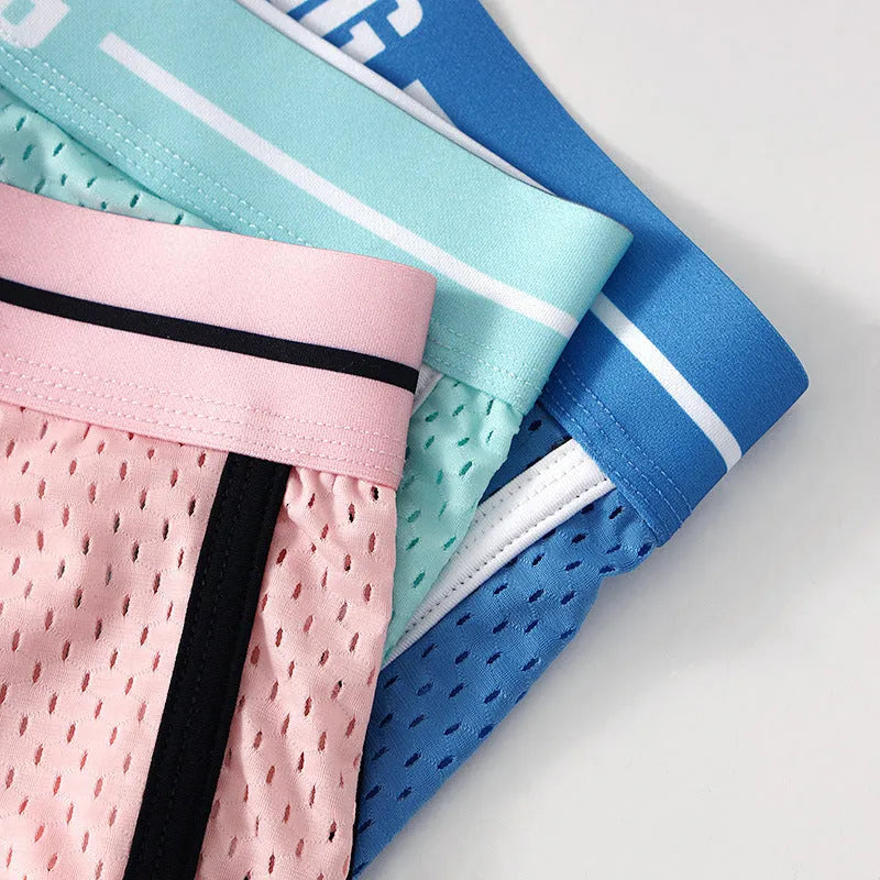 Ice Silk men's boxer shorts in solid colour, loose thin knitted Nylon design for breathable wear