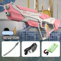 Blue electric water gun with USB charging cable and automatic straw