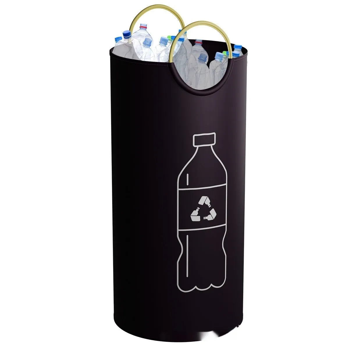 Round portable plastic trash can with optional patterned design, shown with dimensions 38cm by 72cm.