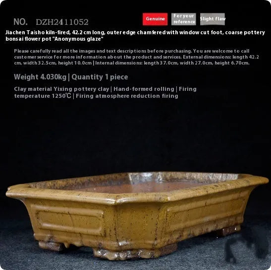 Antique large rectangular cut-corner floating mouth mixed wood flower pot in foxtail white colour