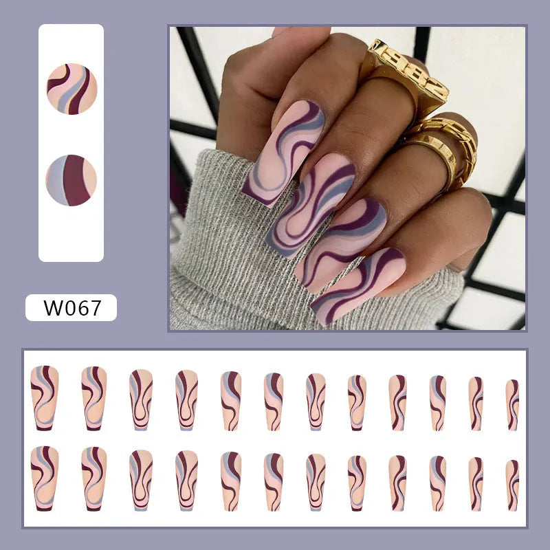 Ballet wave line detachable nail stickers with jelly glue in decorative designs