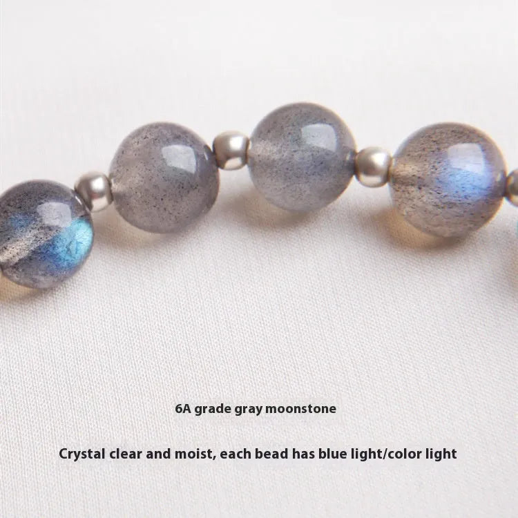 Women's 925 silver bracelet with grey moonlight and strawberry crystal beads measuring 7.5mm with honeysuckle design