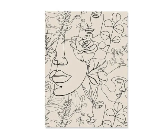 Boho abstract lines spray-painted canvas wall art in frameless design