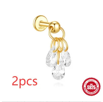 S925 sterling silver geometric moon and star earrings with cubic zirconia stones in a gold tone finish.