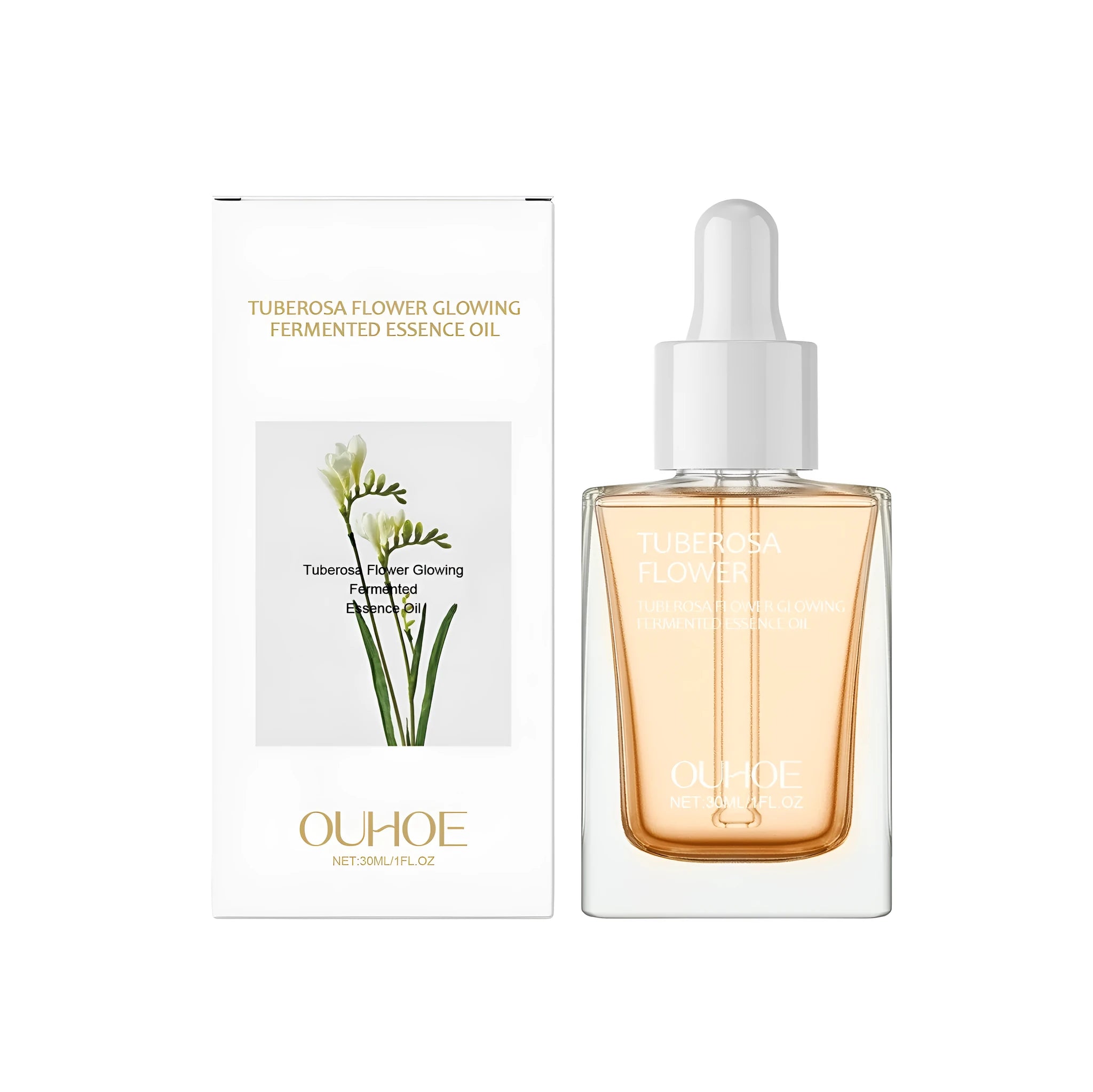 30ml bottle of tightening and brightening facial oil with tuberose extract.