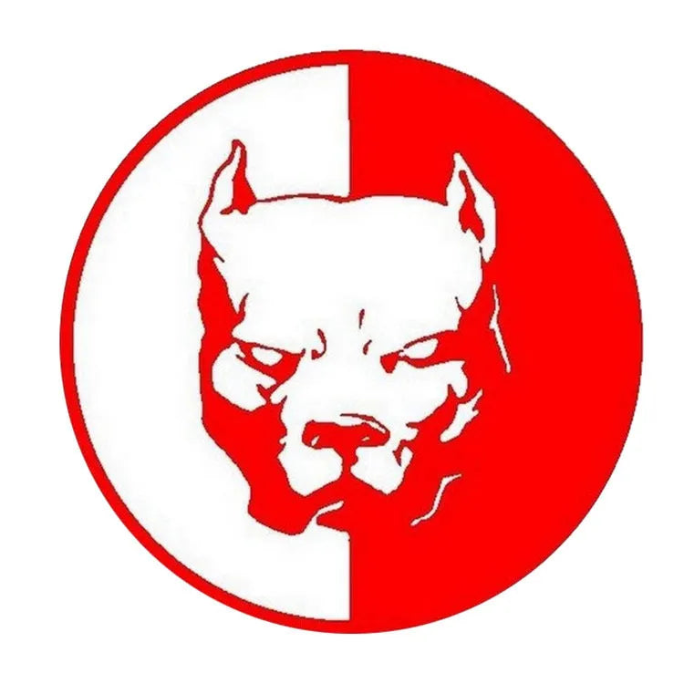 Reflective superhero bulldog car sticker measuring 12x12cm in black, white or red colours