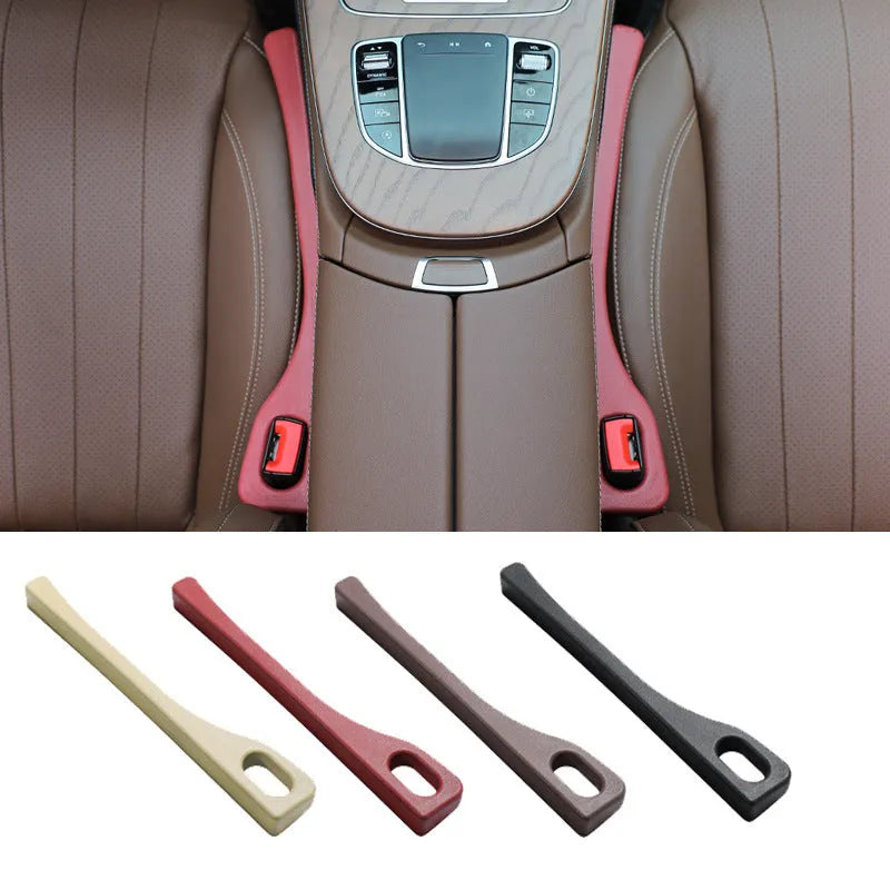 A pair of flexible polyurethane car seat gap strips in a choice of black, brown, red, or beige colours.