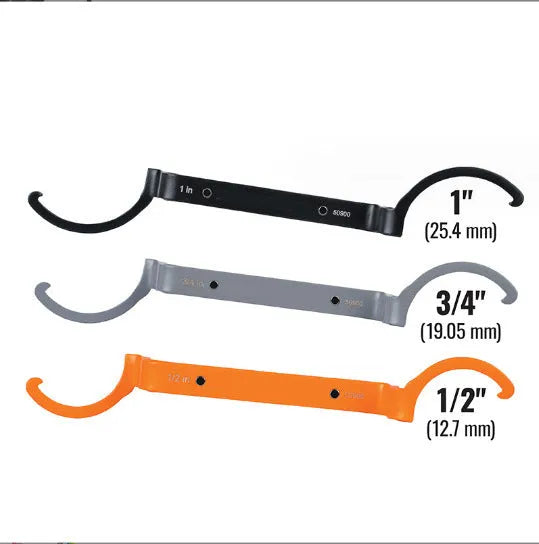 Crescent magnetic suction wrench catheter locking wrench kit three-piece set in orange, grey, and black colours
