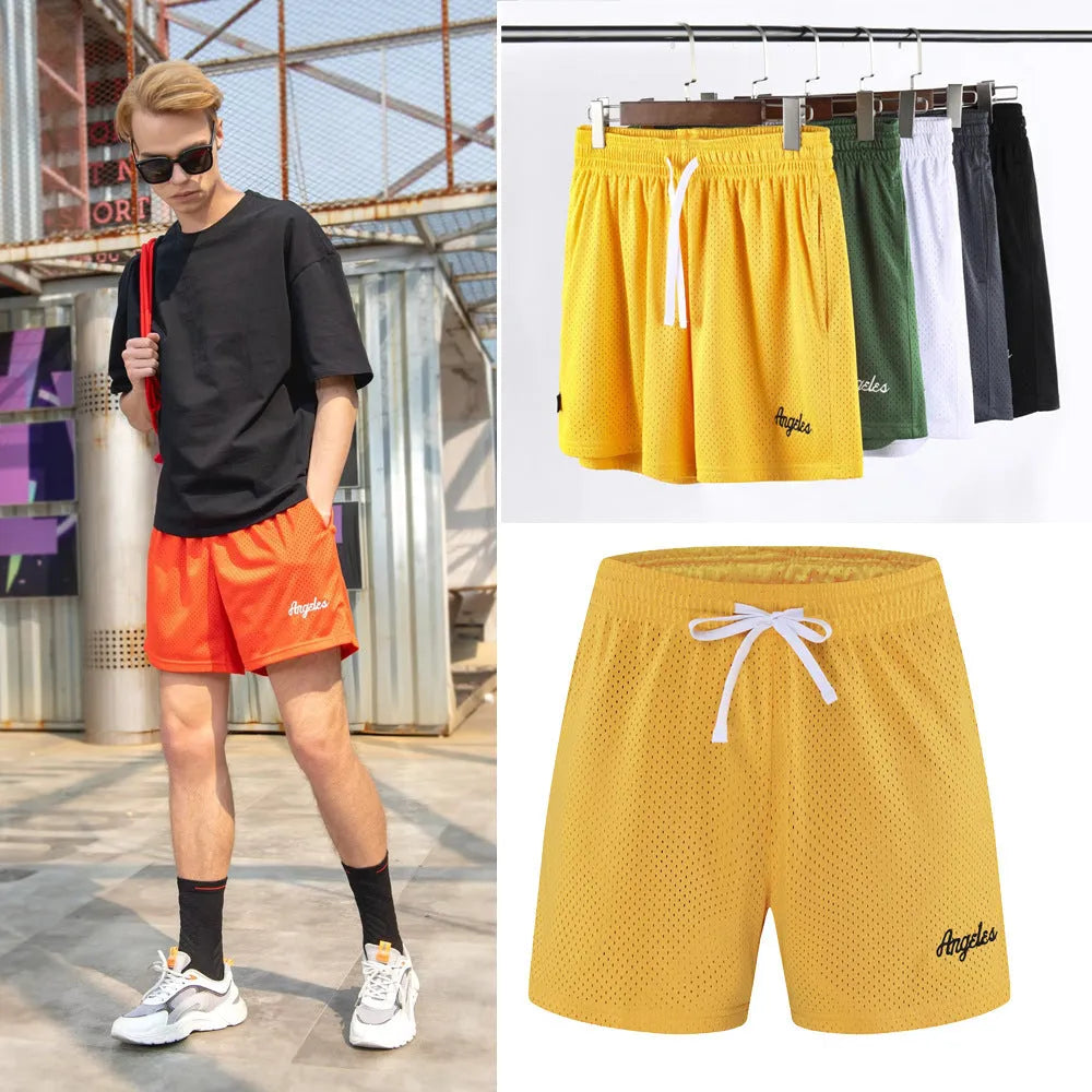 Men's personalised double-layer mesh shorts in various colours showing sport and leisure styling