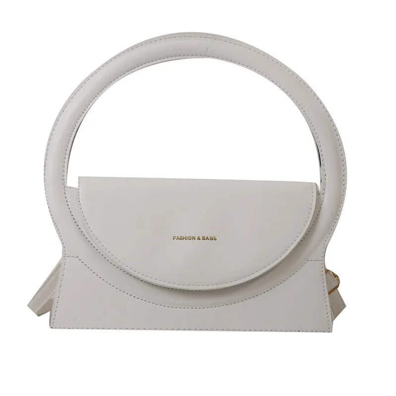 PU leather messenger bag in horizontal square shape with sandwich pockets and stitching details