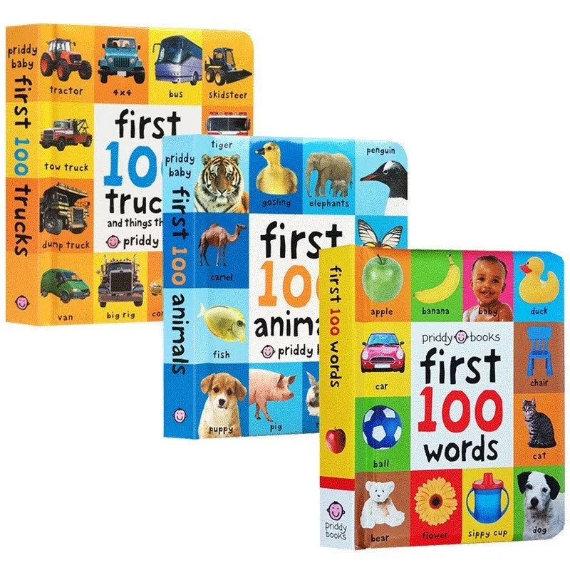 Children's English original first words cardboard book with red cover and animal illustrations