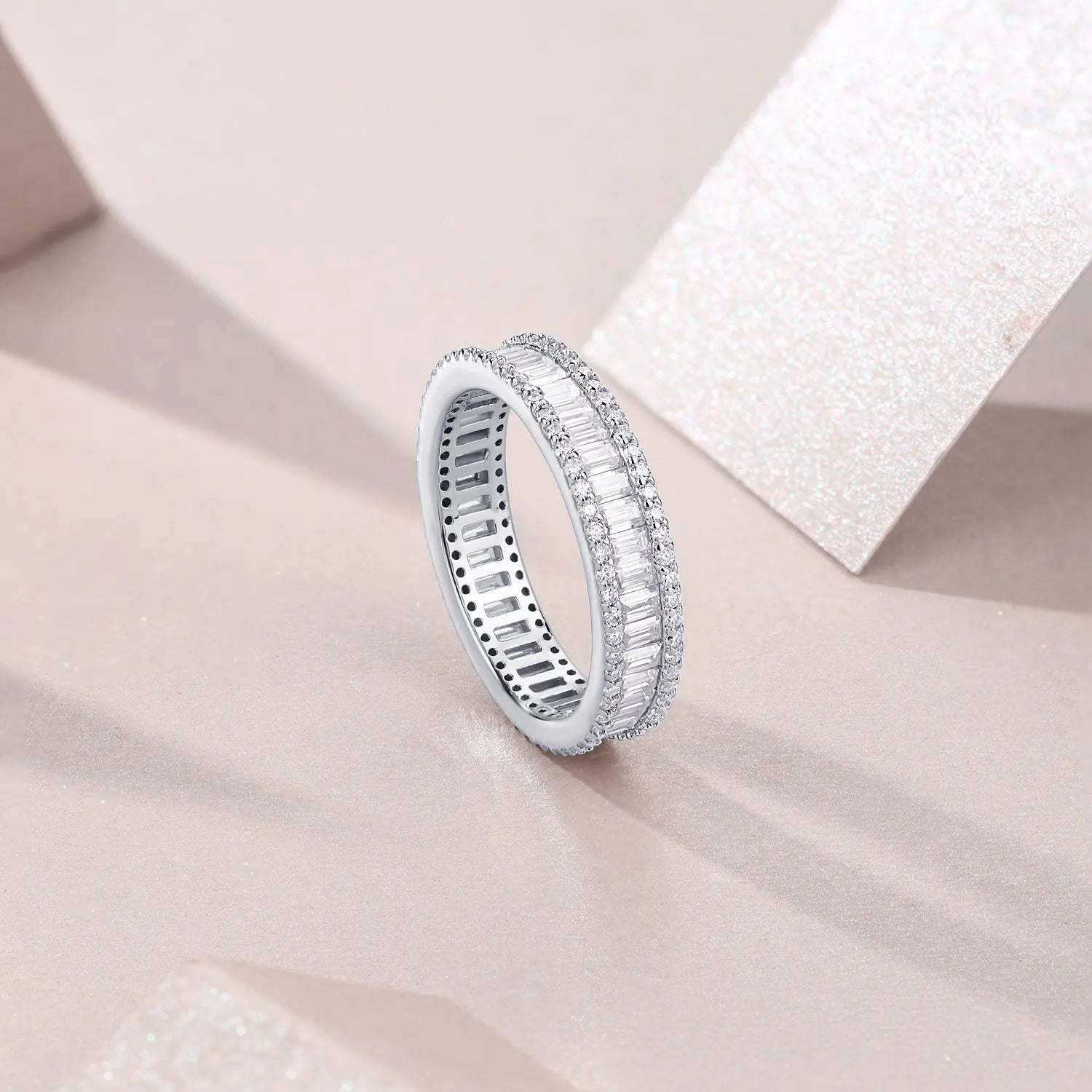 Studded With Stars moissanite wedding ring set on S925 silver platinum-plated band in gift box
