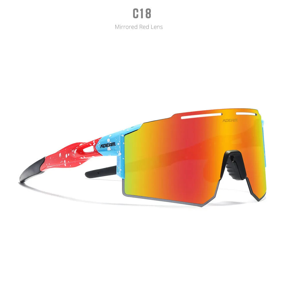 Ultralight polarised cycling sunglasses with frameless TR90 frame in a selected colour.