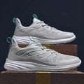 Men's outdoor sports mesh breathable running shoes with cross straps, PU upper, available in black, light grey, and terracotta warriors, sizes 39-46