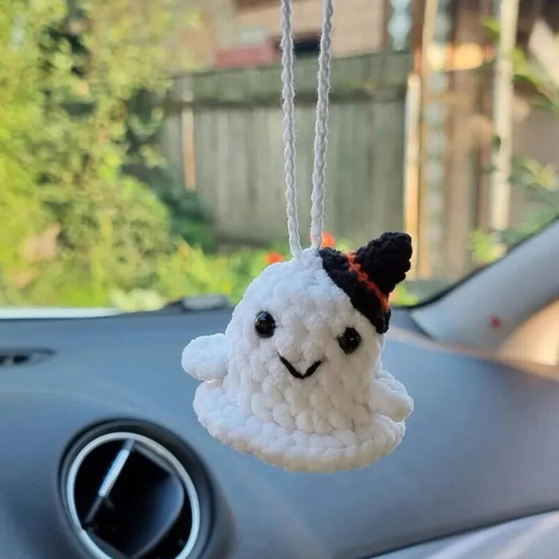Hand-woven polyester car hanging ornament in cartoon design hanging from rear-view mirror