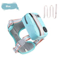 Explosion-proof anti-strangulation pet harness in green colour with adjustable chest design and attached holding rope