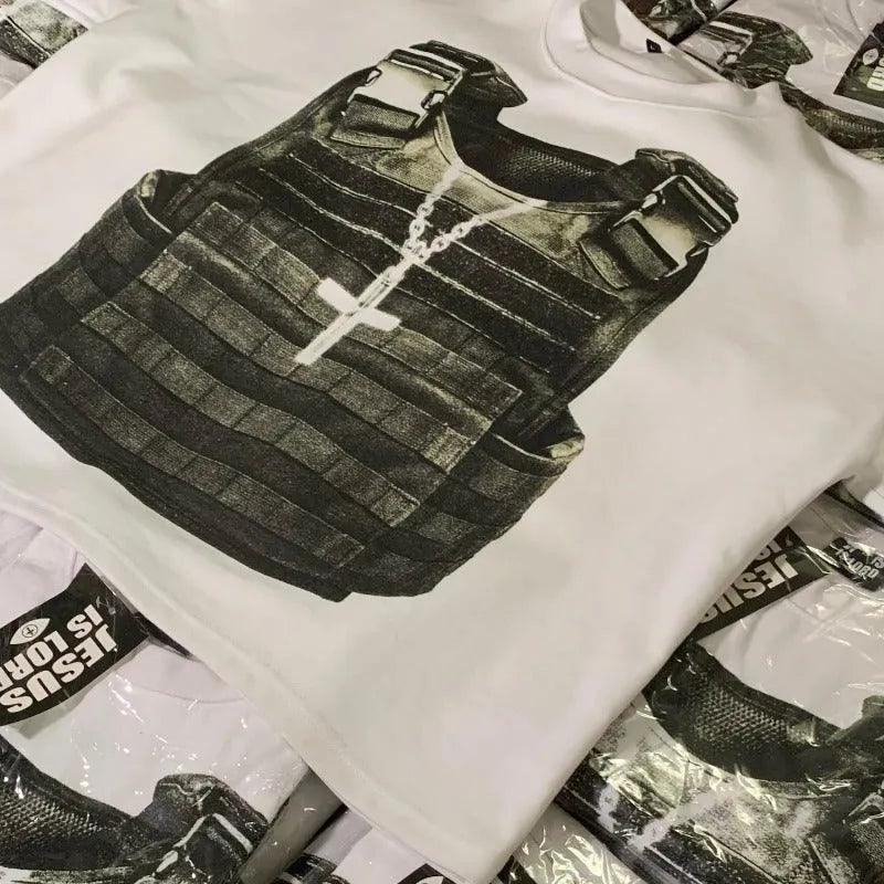 Men's retro style cotton short sleeve T-shirt with drop-shoulder sleeves and a contrast colour panel.
