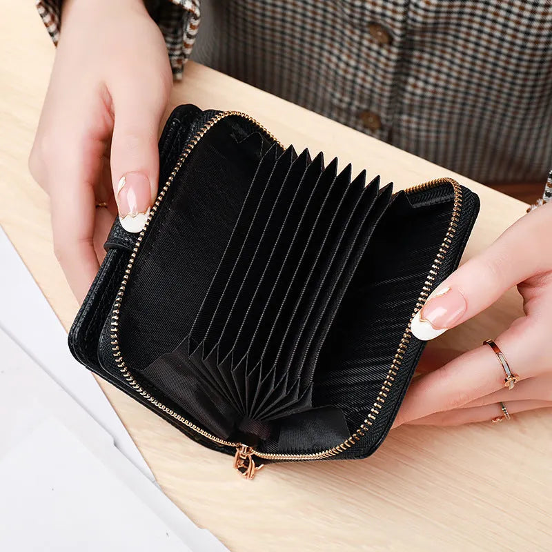Ladies' short wallet with lychee pattern in beige, pink, black, and red colour options showing two-fold design