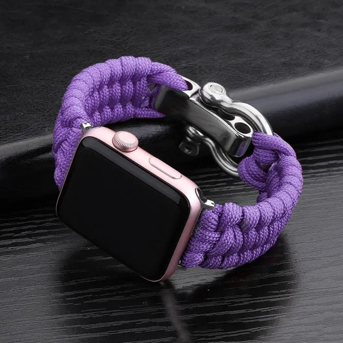 Nylon woven steel buckle strap for Apple Watch, black with connector, fits 38/40mm