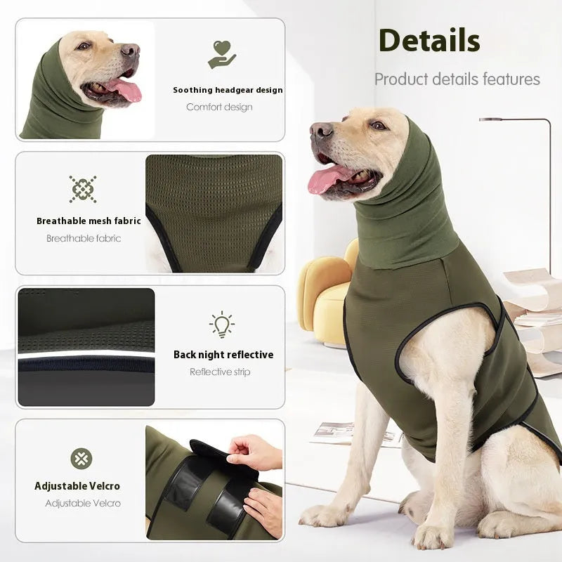 Army Green dog anxiety jacket with adjustable straps for customised pressure relief