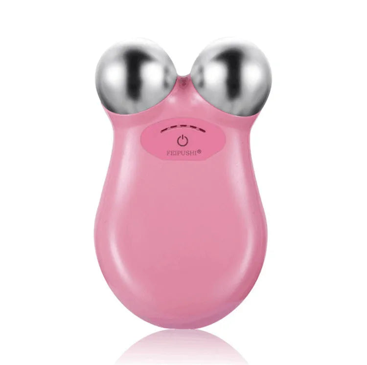 HS-858 microcurrent facial lifting device in pink or white colour measuring 106mm × 65mm × 38mm